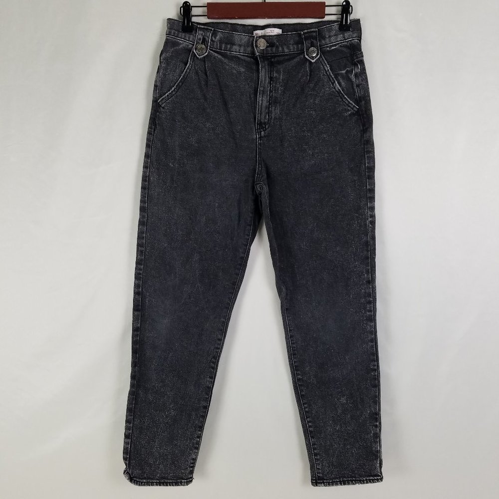SO Jeans Juniors 7 High Rise Mom Charcoal Black Denim Womens Stone Wash 29x25.5